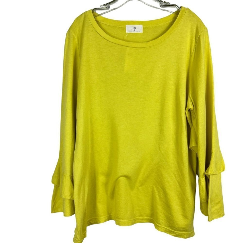 Anthropologie T.La Ruffled Bell Sleeve Blouse Lime Green Flowy Size Small